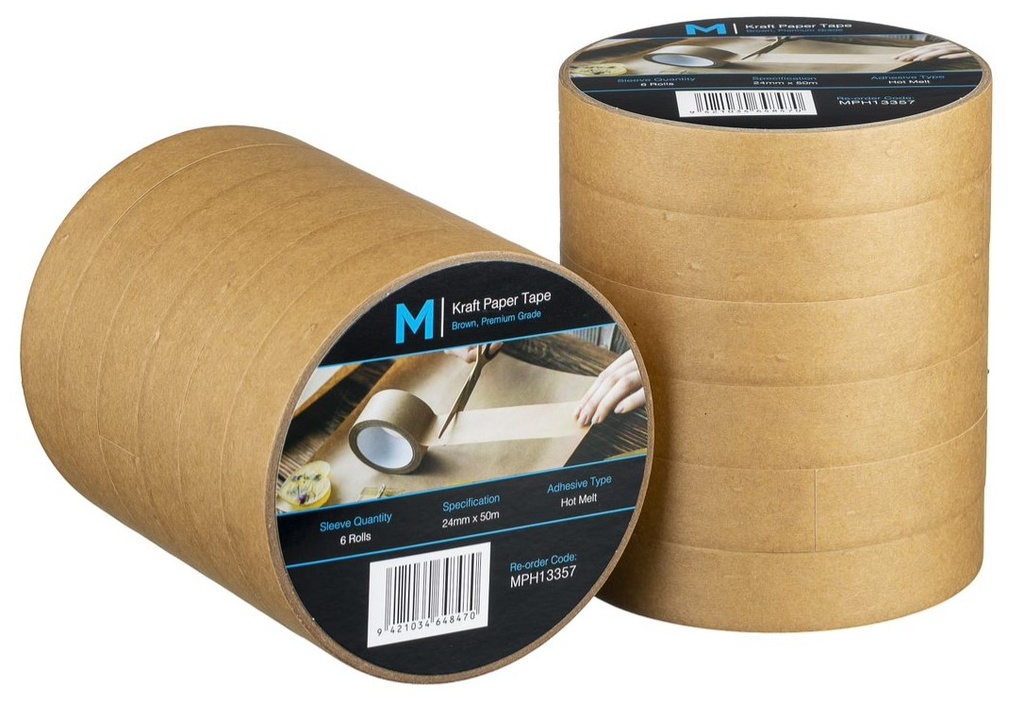 Kraft Paper Packaging Tape - Tan, 24mm x 50m x 125mu