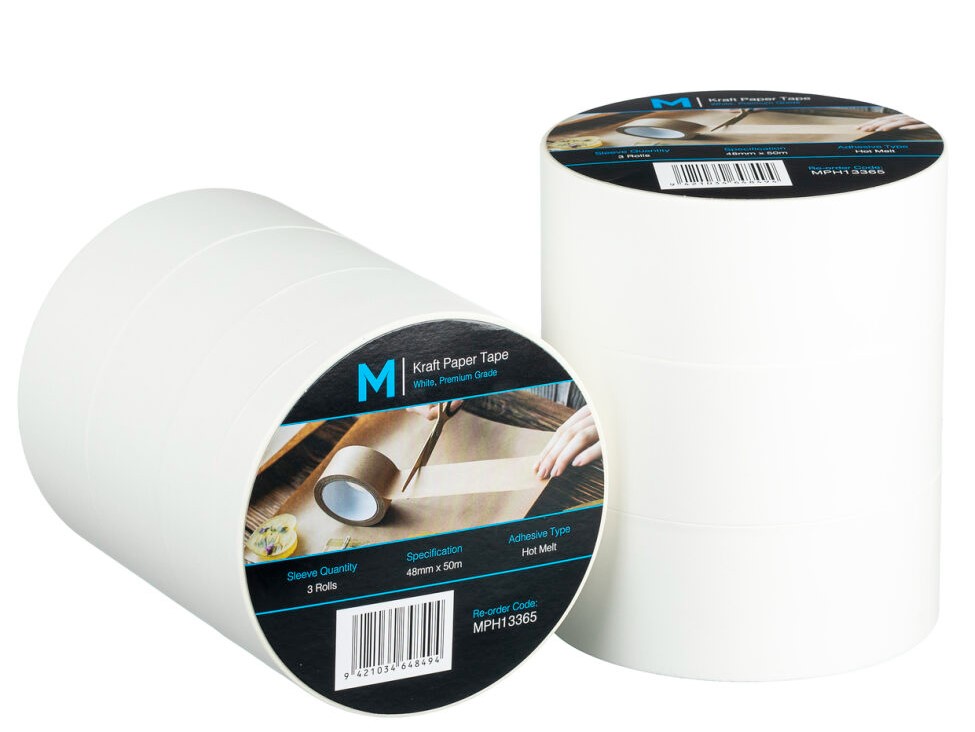 Kraft Paper Packaging Tape - White, 48mm x 50m x 125mu