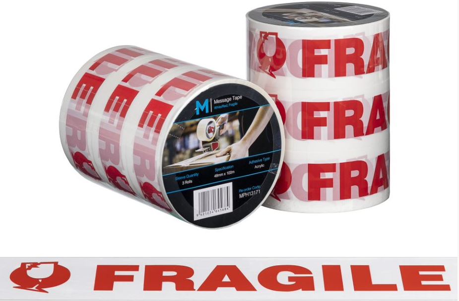 Message Tape Fragile - White/Red, 48mm x 100m x 50mu