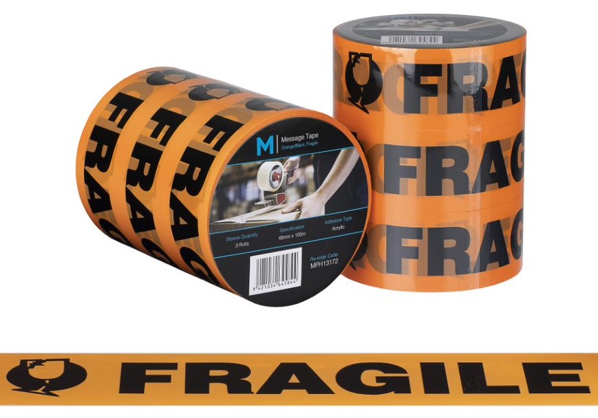 Message Tape Fragile - Orange/Black, 48mm x 100m x 50mu
