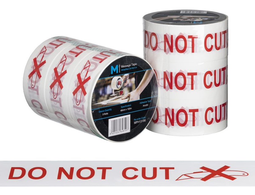 Message Tape Do Not Cut - White/Red, 48mm x 100m x 50mu