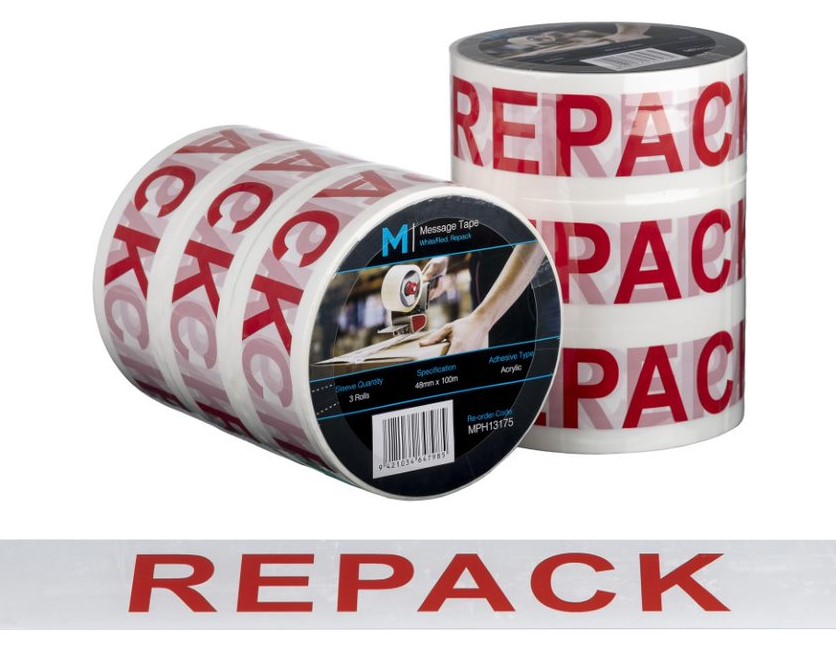 Message Tape Repack - White/Red, 48mm x 100m x 50mu                     