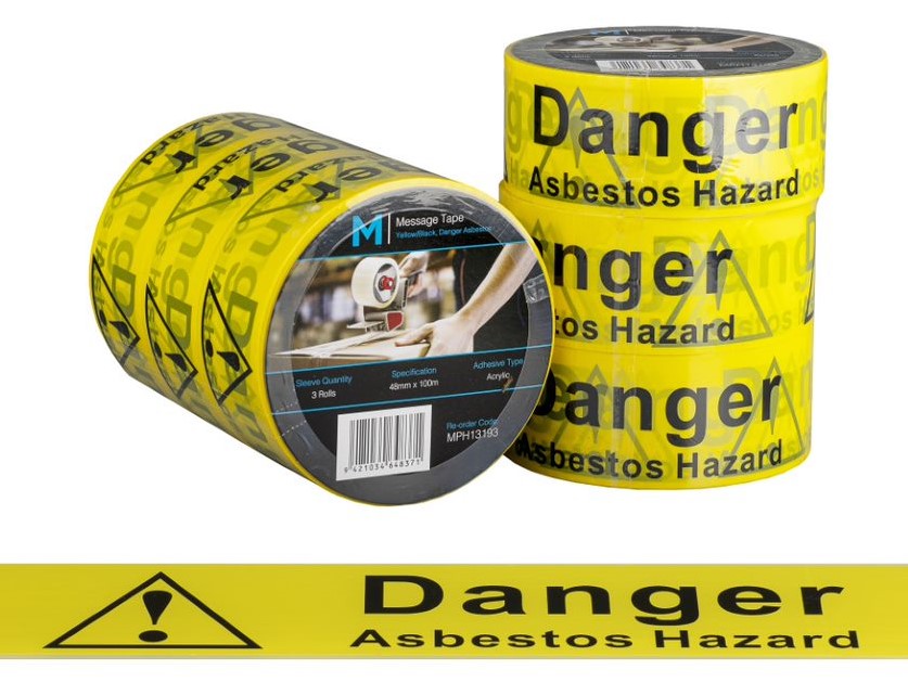 Message Tape Danger Asbestos - Yellow/Black, 48mm x 100m x 50mu