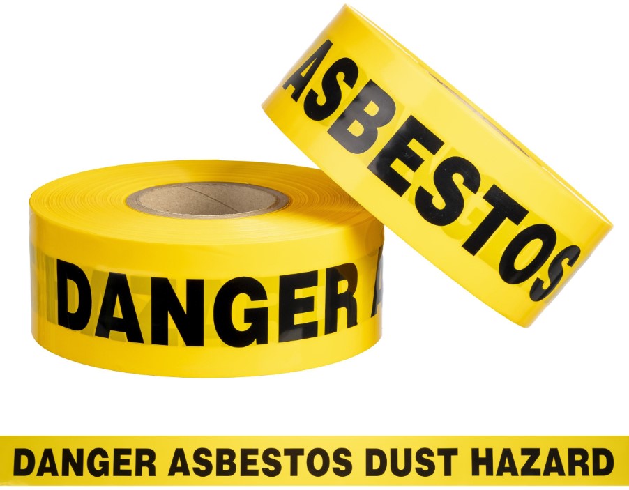 Danger Asbestos Barrier Tape - Yellow/Black, 75mm x 300m x 85mu
