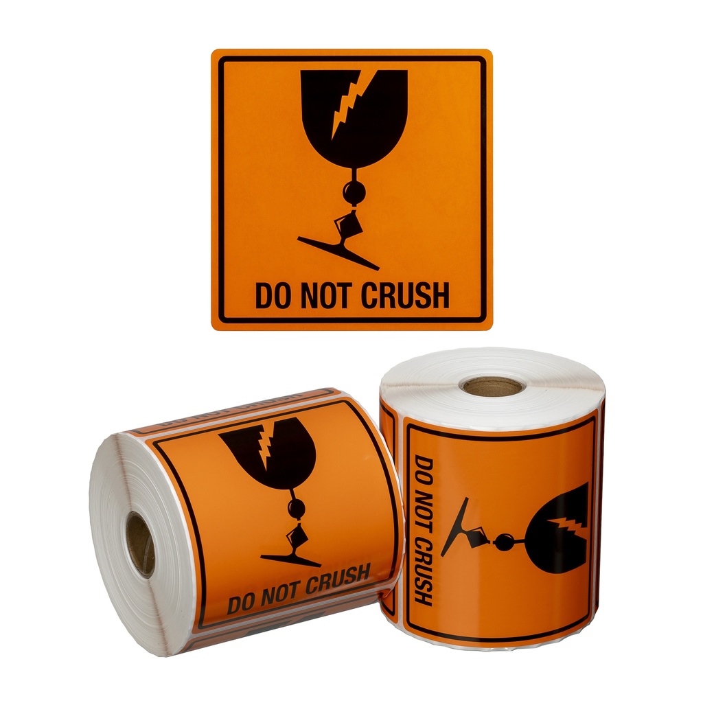 Handling Label Do Not Crush - Orange/Black, 99mm x 99mm 500 Labels/Roll