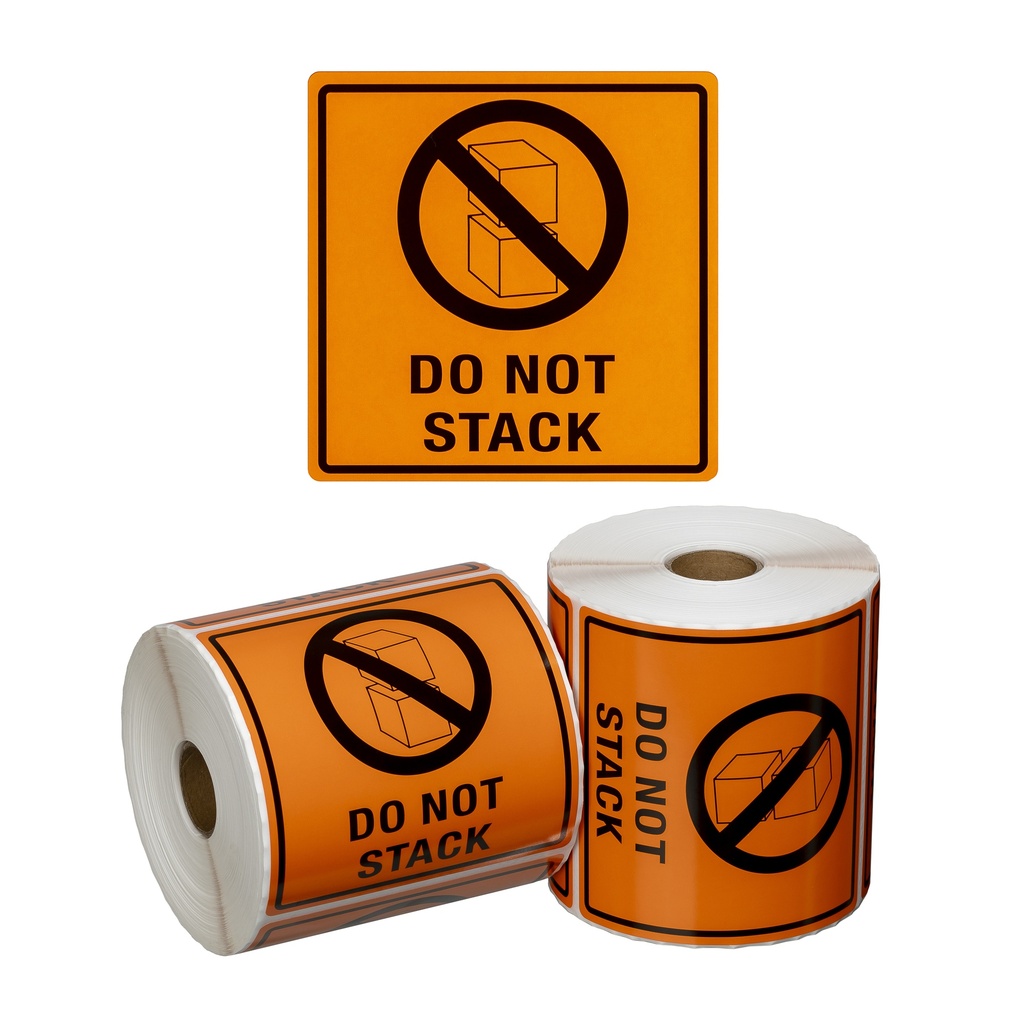 Handling Label Do Not Stack - Orange/Black, 99mm x 99mm 500 Labels/Roll