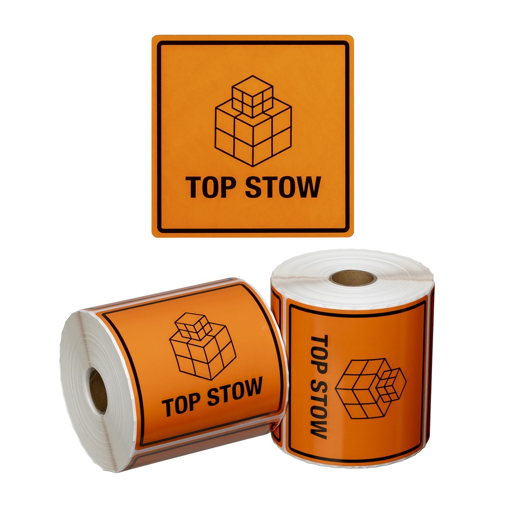 Handling Label Top Stow - Orange/Black, 99mm x 99mm 500 Labels/Roll