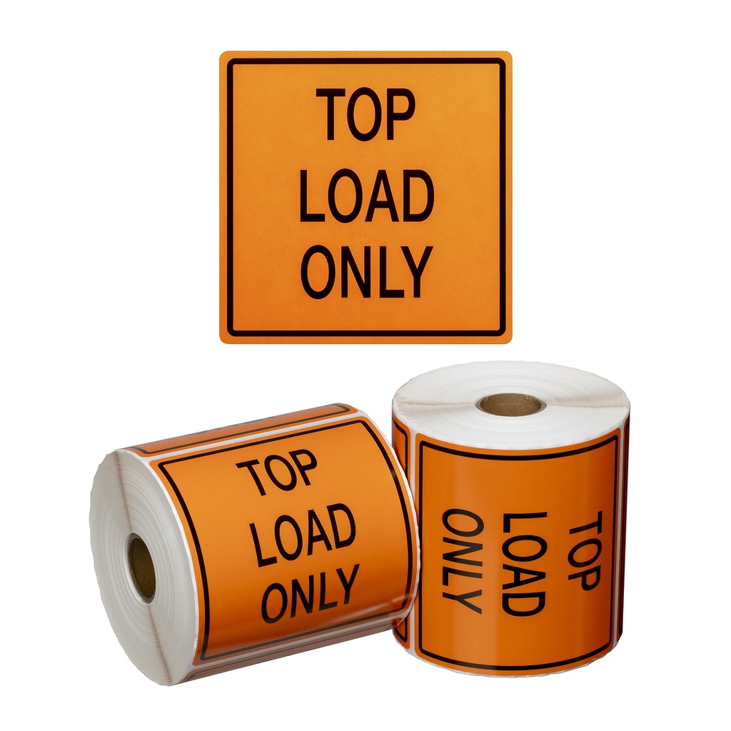 Handling Label Top Load Only - Orange/Black, 99mm x 99mm 500 Labels/Roll