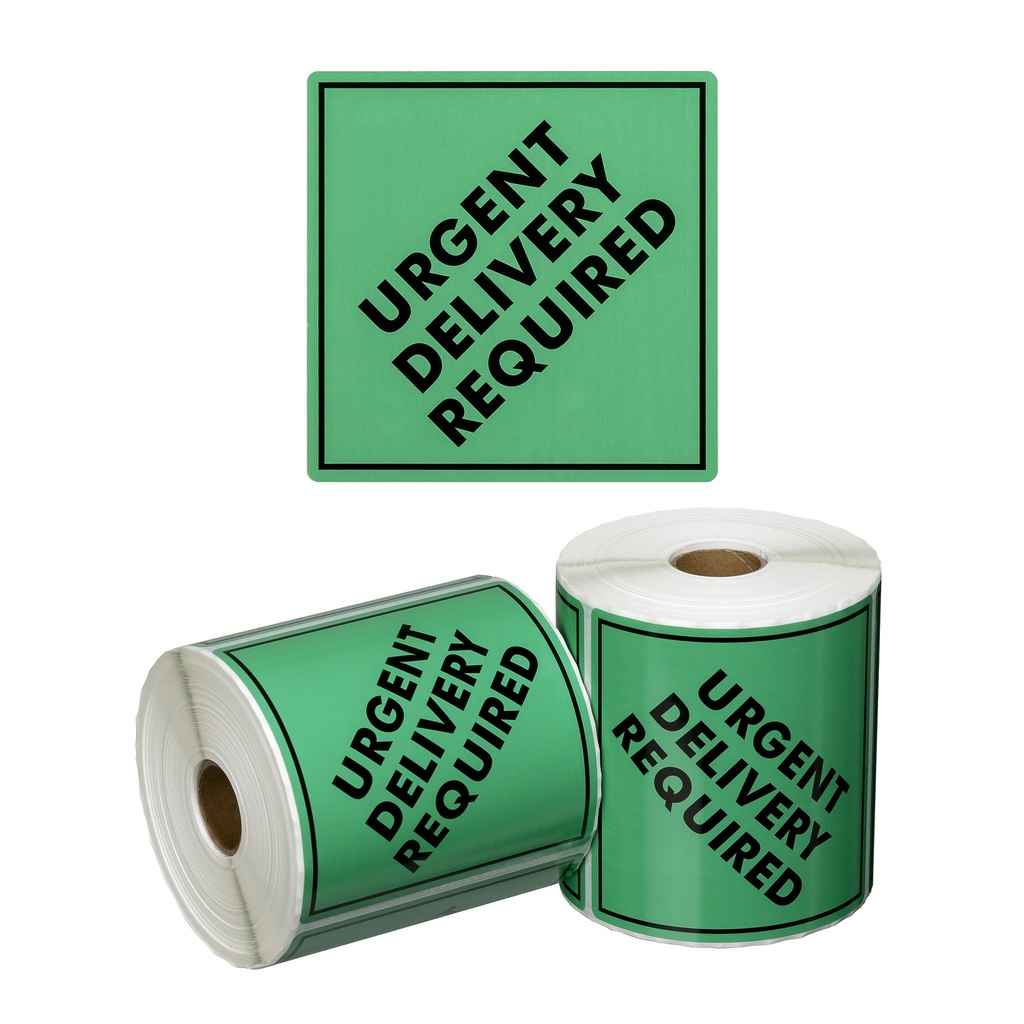 Handling Label Urgent Delivery - Green/Black, 99mm x 99mm 500 Labels/Roll