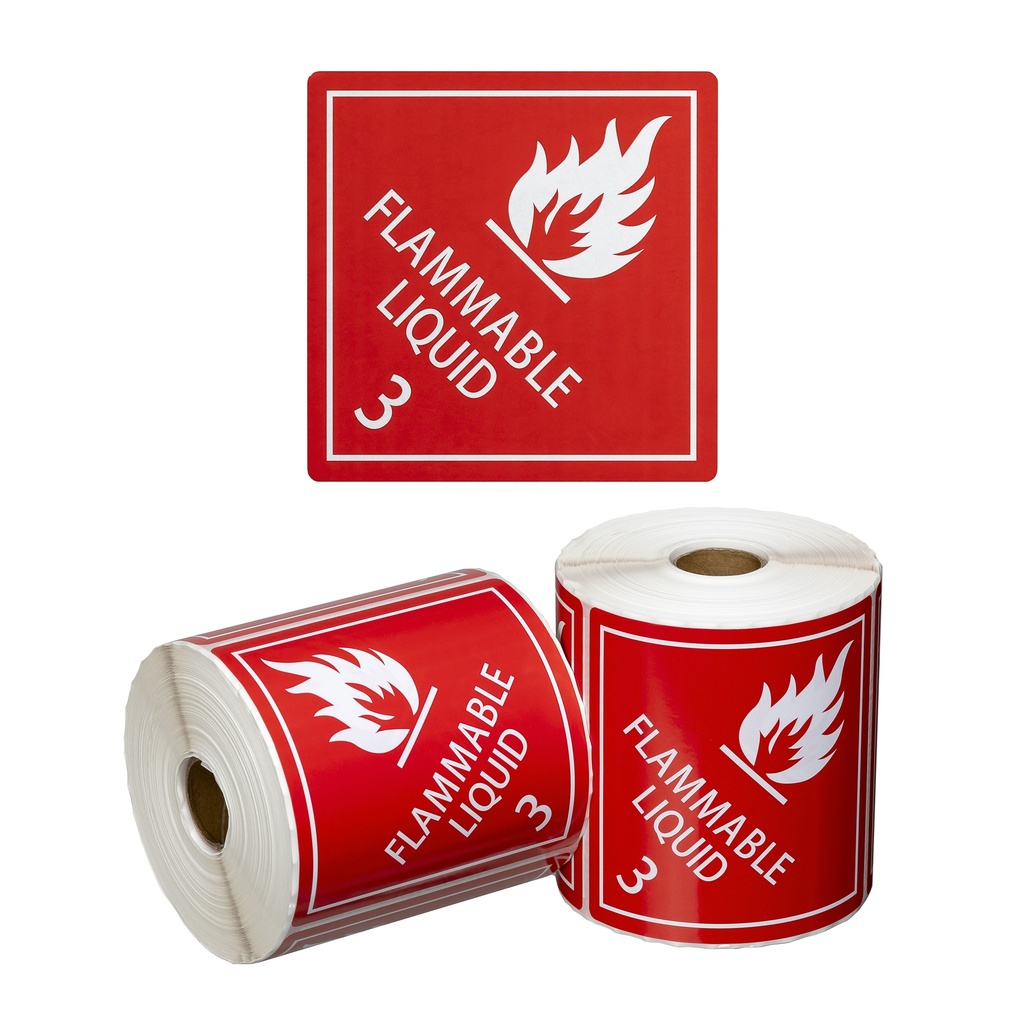 DG Label Flammable Liquid 3 - Red/White, 99mm x 99mm (500) Labels/Roll