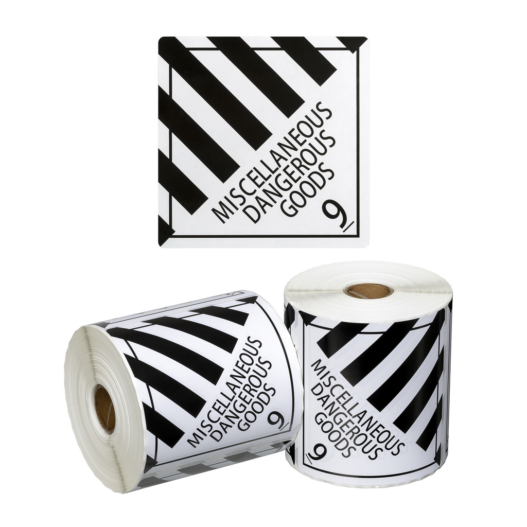 DG Label Miscellaneous Dangerous Goods 9 - White/Black, 99mm x 99mm (500) Labels/Roll