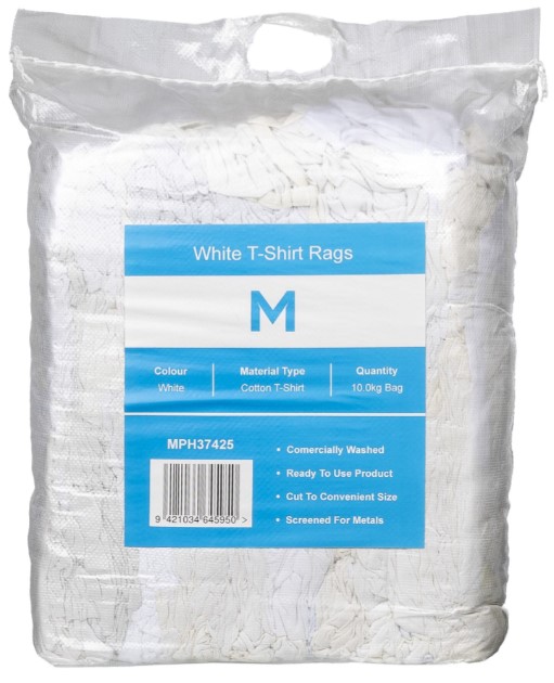 White T-Shirt Rags - White, 10.0kg Compressed Bag *A Grade Quality             