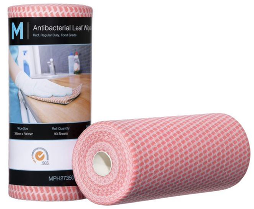 Antibacterial Dry Wipes - Red, 300mm x 500mm, 90 Sheets, 50gsm 