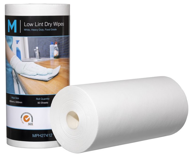 Low Lint Dry Wipes - White, 300mm x 500mm, 90 Sheets, 80gsm *Ultra Low Lint