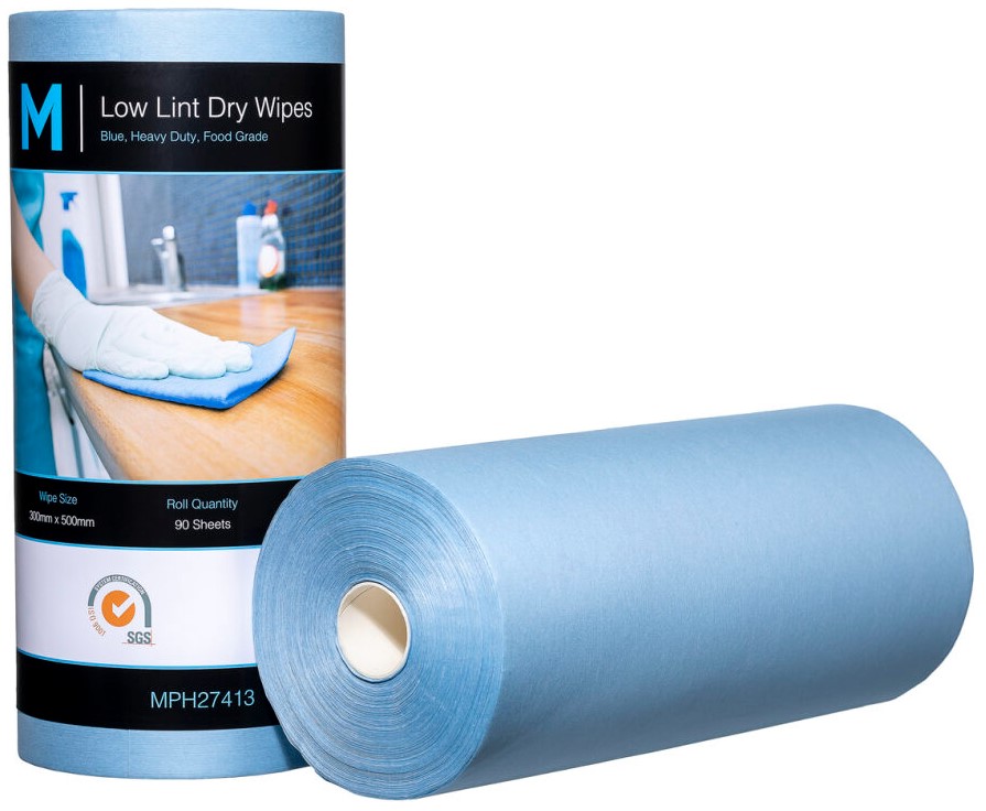 Low Lint Dry Wipes - Blue, 300mm x 500mm, 90 Sheets, 80gsm *Ultra Low Lint