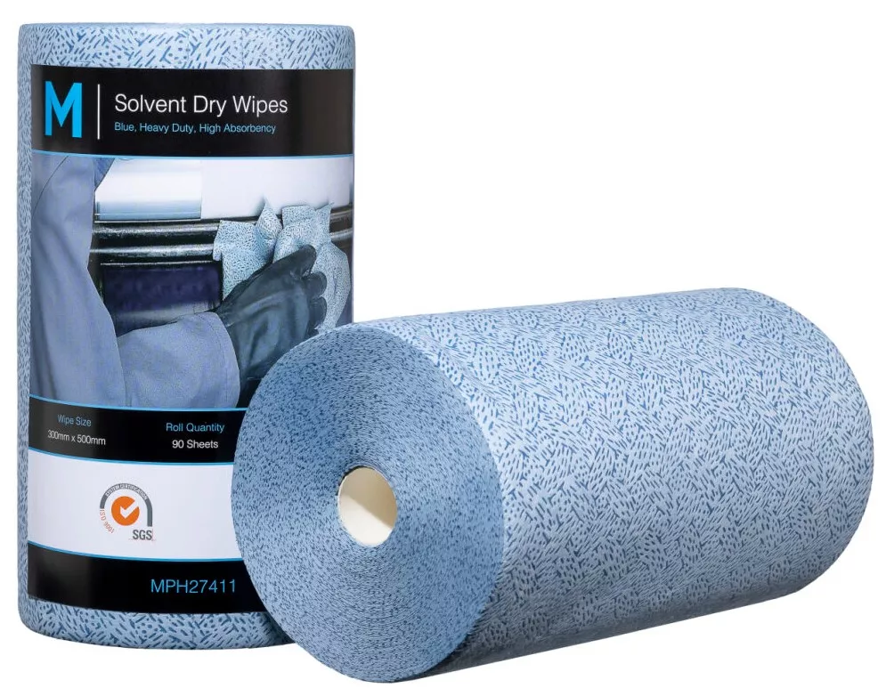 Solvent Dry Wipes - Blue, 300mm x 500mm, 90 Sheets, 80gsm *Solvent/Oil Use