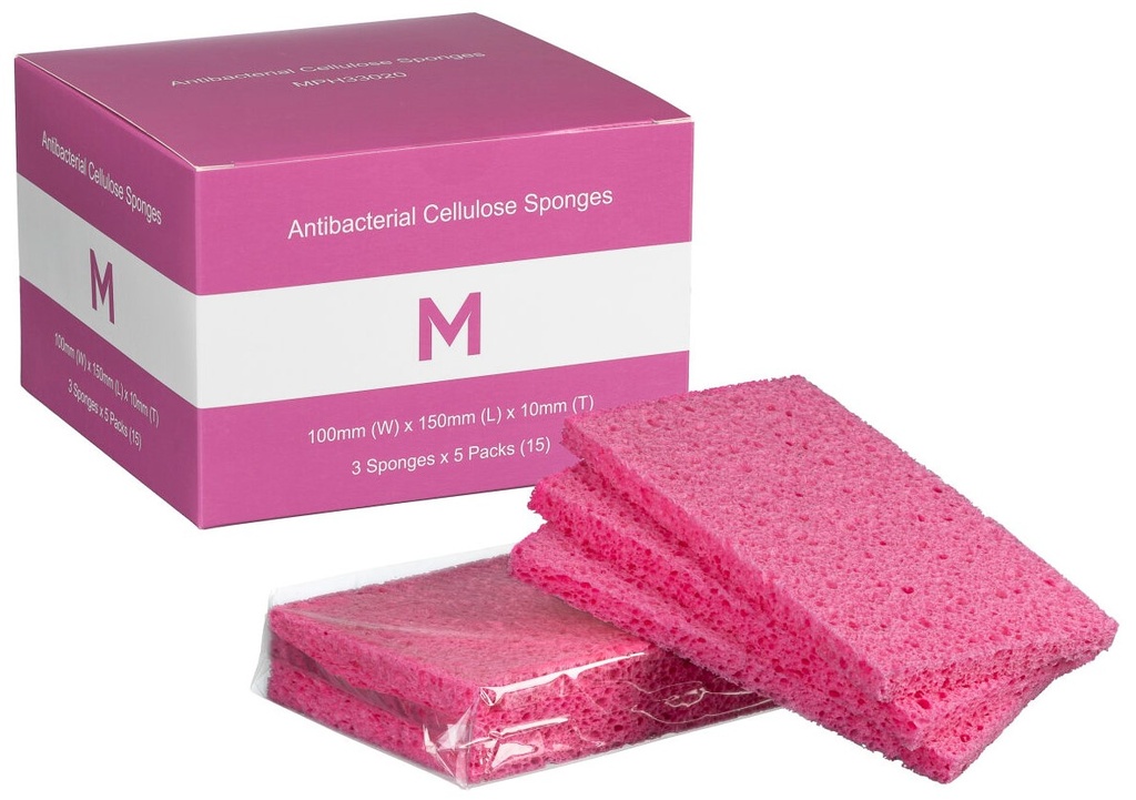 Antibacterial Cellulose Sponges - Pink, 100mm x 150mm x 10mm