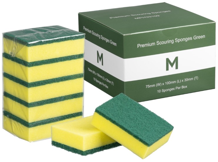 Premium Scouring Sponges - Yellow/Green, 75mm x 100mm x 30mm *Half Size