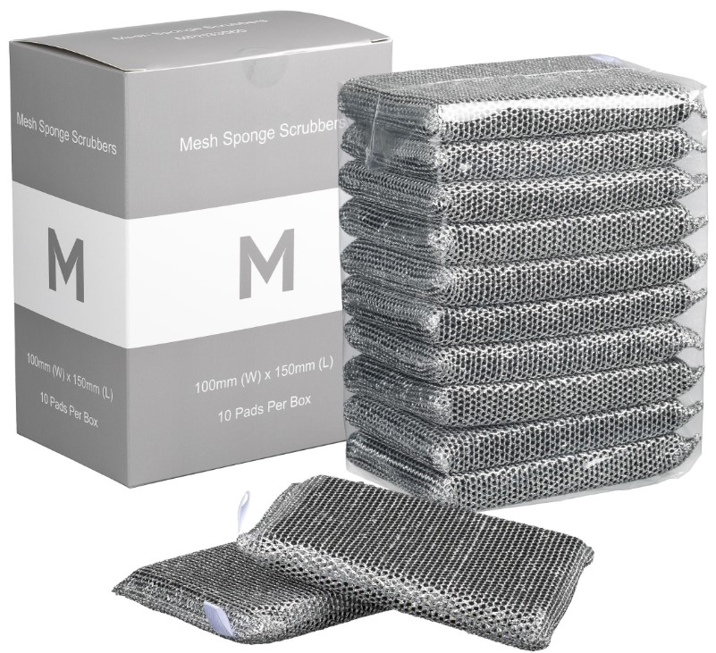 Mesh Sponge Scrubbers - Silver/Black, 100mm x 150mm x 20mm