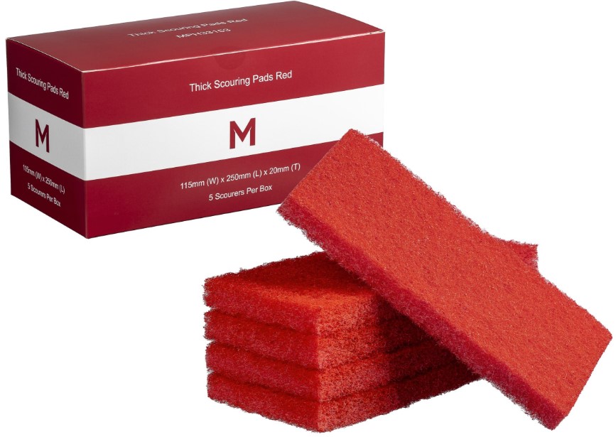Thick Scouring Pads - Red, 115mm x 250mm x 20mm (5) *Medium Duty 