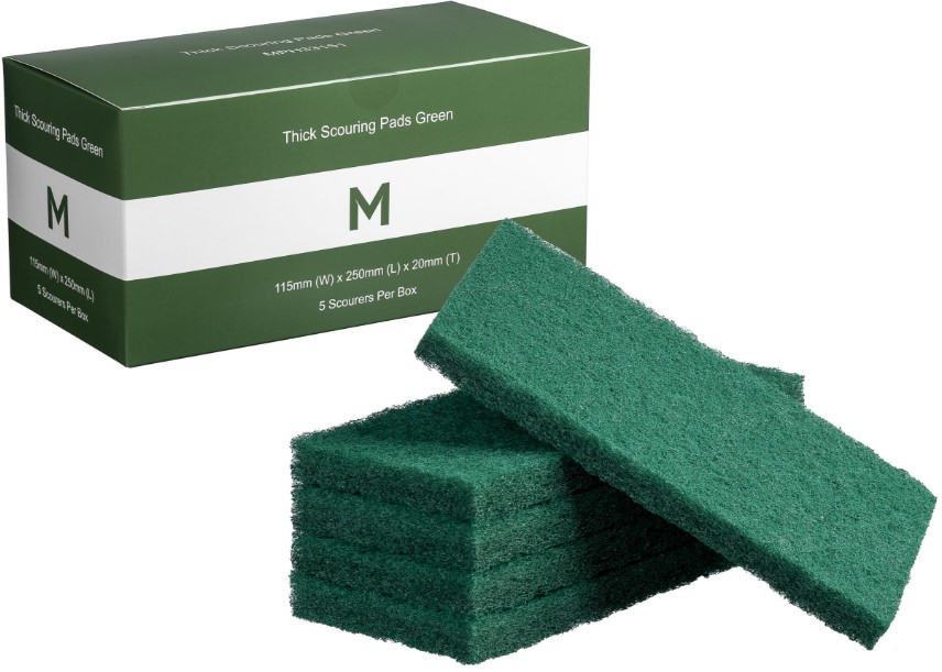 Thick Scouring Pads - Green, 115mm x 250mm x 20mm (5) *Heavy Duty 