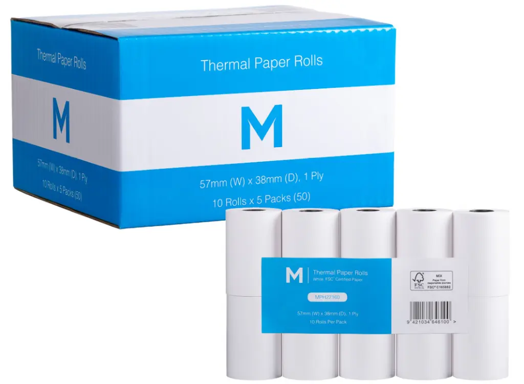 Thermal Paper Roll - White, 57mm x 38mm, 1 Ply, FSC Mix® *Eftpos Machine 10 Rolls