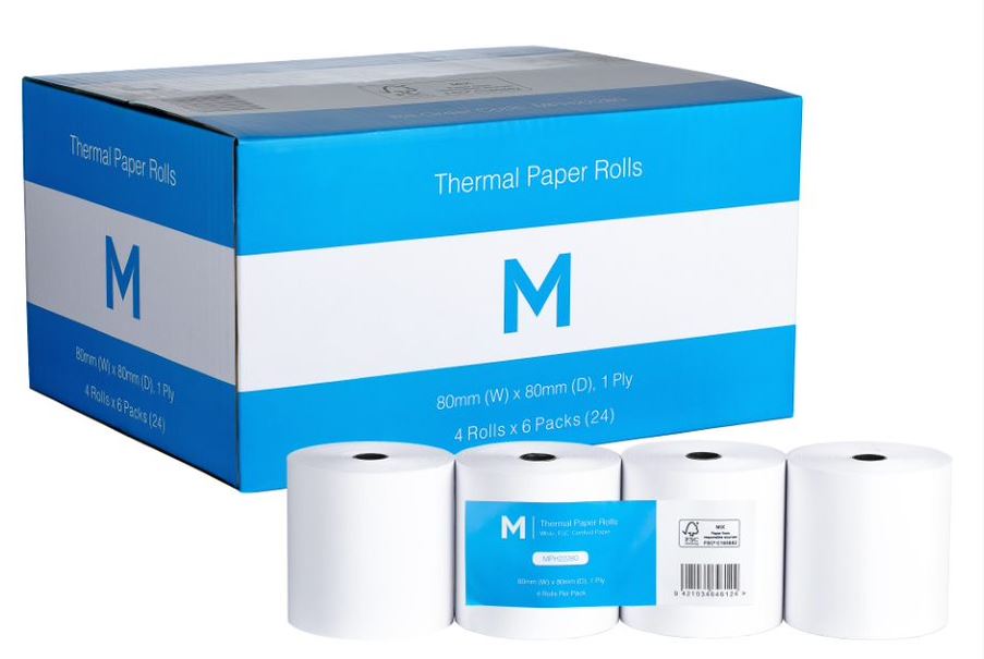 Thermal Paper Roll - White, 80mm x 80mm, 1 Ply, FSC Mix® *Cash Register 4 Rolls
