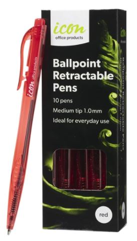 Icon Ball Point Pen - Red, Medium 1.0mm Tip 10 Pens