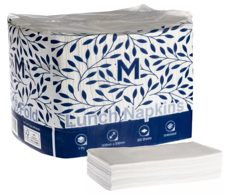 Lunch Napkins 1/8 Fold - White, 300mm x 300mm, 1 Ply, FSC Mix® 500 Napkins