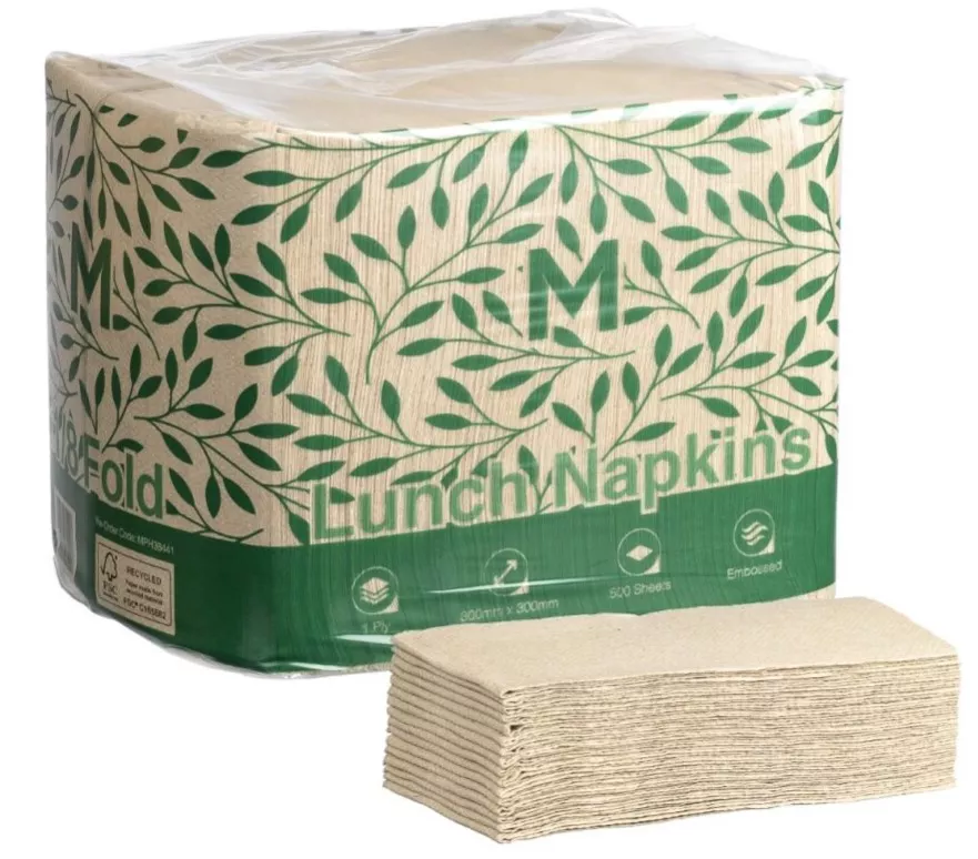 Lunch Napkins 1/8 Fold - Brown, 300mm x 300mm, 1 Ply, FSC Recycled® 500 Napkins