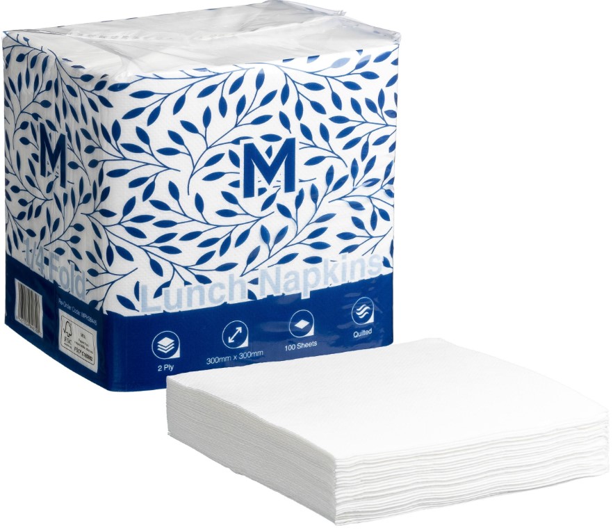 Quilted Lunch Napkins 1/4 Fold - White, 300mm x 300mm, 2 Ply, FSC Mix® 100 Napkins