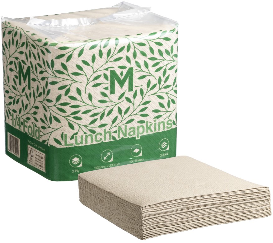 Quilted Lunch Napkins 1/4 Fold - Brown, 300mm x 300mm, 2 Ply, FSC Recycled® 100 Napkins