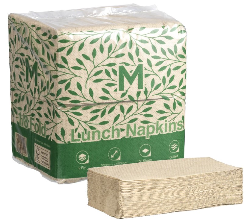 Quilted Lunch Napkins 1/8 Fold - Brown, 300mm x 300mm, 2 Ply, FSC Recycled® 100 Napkins