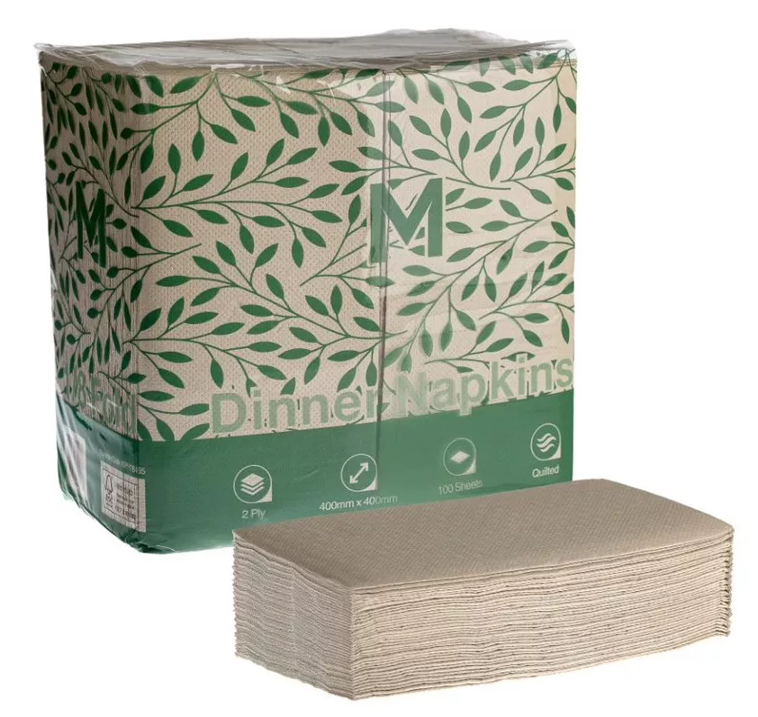 Quilted Dinner Napkins 1/8 Fold - Brown, 400mm x 400mm, 2 Ply, FSC Recycled® 100 Napkins