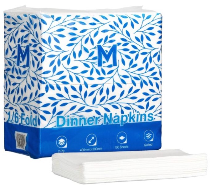 Quilted Dinner Napkins 1/6 Fold - White, 300mm x 400mm, 2 Ply, FSC Mix® 100 Napkins