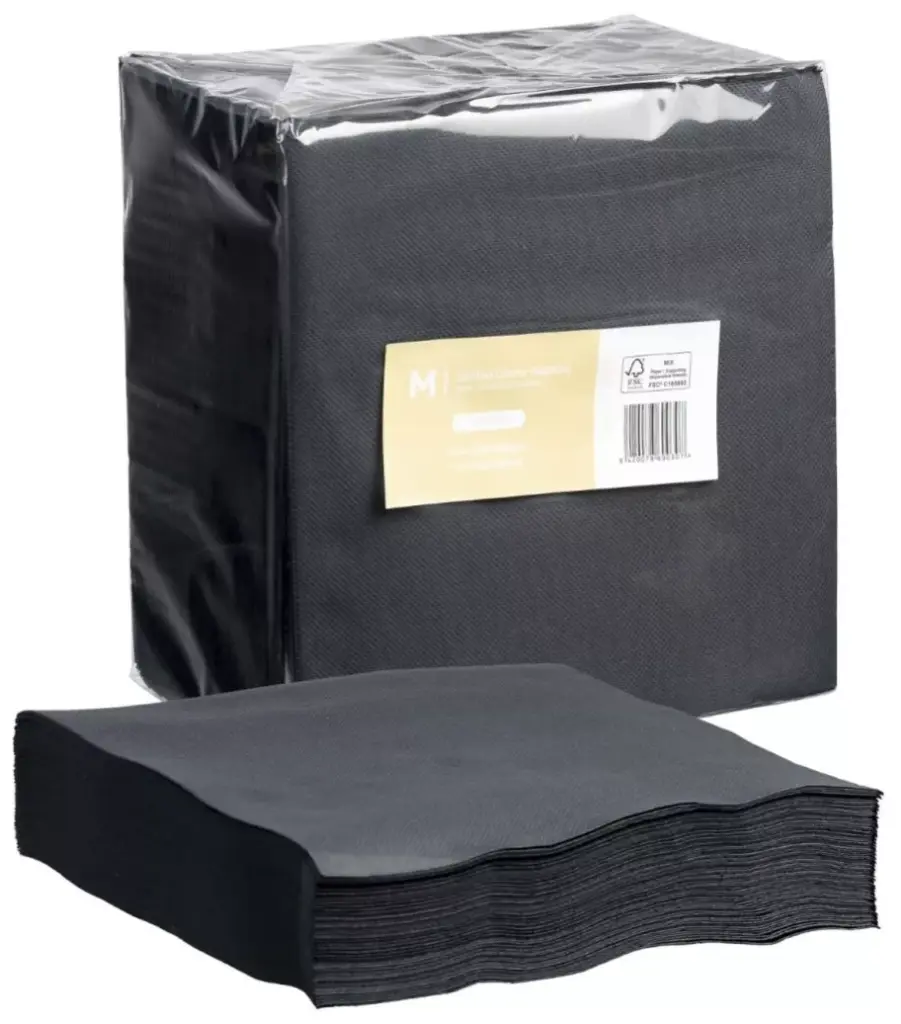 Quilted Dinner Napkins 1/4 Fold - Black, 400mm x 400mm, 2 Ply, FSC Mix® 100 Napkins