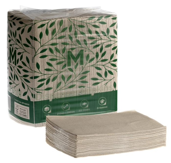 Dispenser Napkins - Brown, 210mm x 330mm, 1 Ply, FSC Recycled® 500/Pack