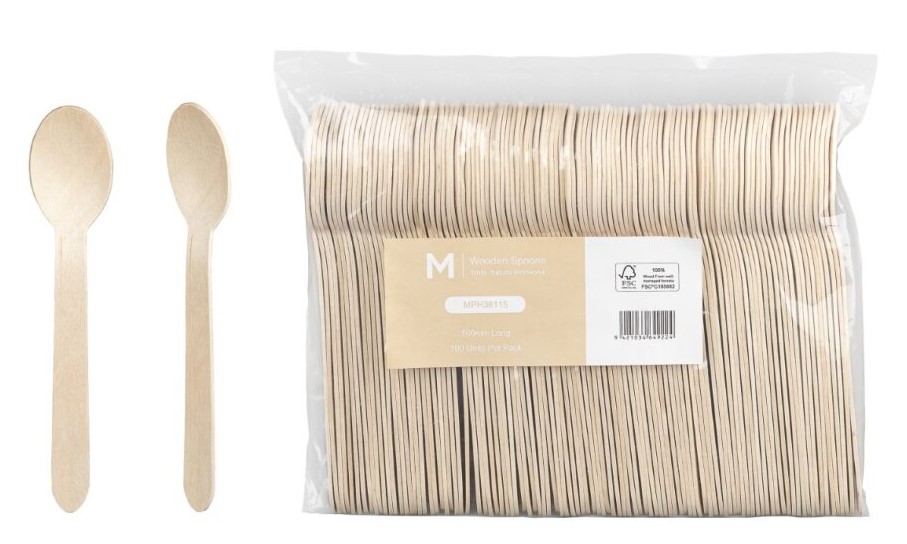 Wooden Dessert Spoon - Natural, 160mm Long, FSC 100%® 100/Pack