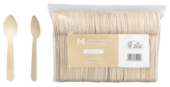 Wooden Teaspoon - Natural, 110mm Long, FSC 100%® 100/Pack