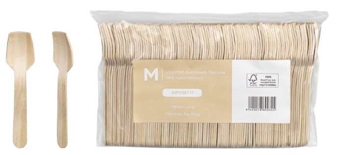 Wooden Icecream Spoon - Natural, 100mm Long, FSC 100%® 100/Pack