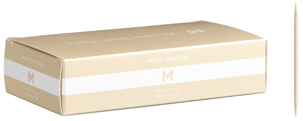 Wooden Tooth Picks Unwrapped - Natural, 2mm x 65mm Long, FSC 100%® 1000/Pack