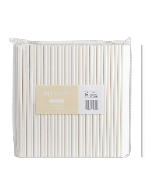 Paper Cocktail Straight Straws - White, 5mm x 120mm, 300gsm, FSC Mix® 250 Straws/Pack