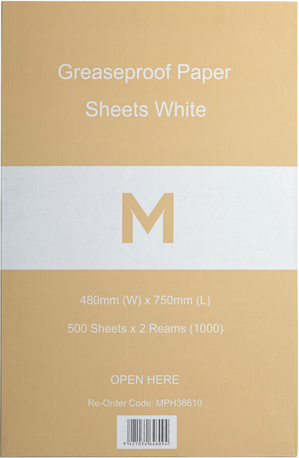 Greaseproof Paper Sheets Large - White, 480mm x 750mm, 40gsm 500 Sheets/Ream 