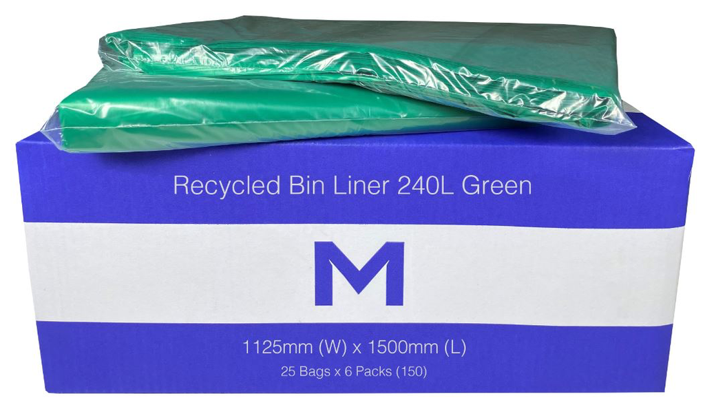 FP Recycled Bin Liner 240L - Green, 1125mm x 1500mm x 30mu 25 Bags/Pack
