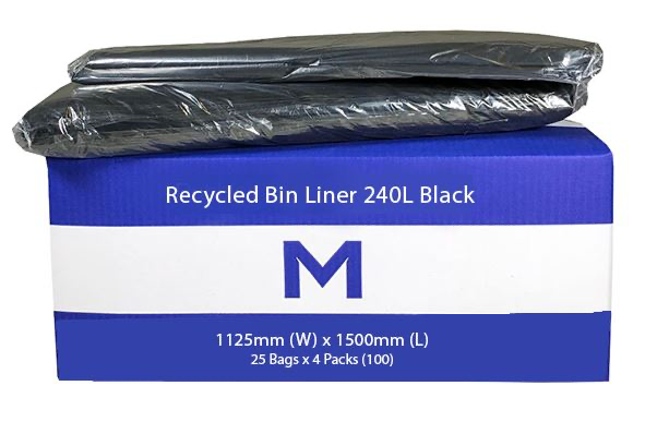 FP Recycled Bin Liner 240L - Black, 1125mm x 1500mm x 50mu 25 Bags/Pack