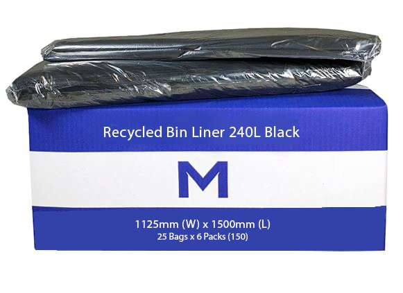 FP Recycled Bin Liner 240L - Black, 1125mm x 1500mm x 30mu 25 Bags/Pack