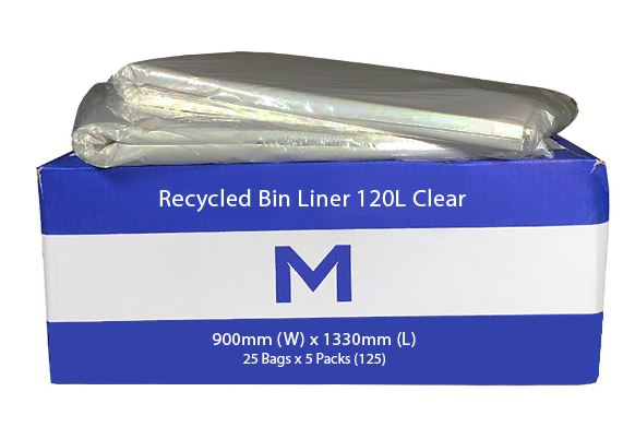 FP Recycled Bin Liner 120L - Clear, 900mm x 1330mm x 50mu 25 Bags/Pack