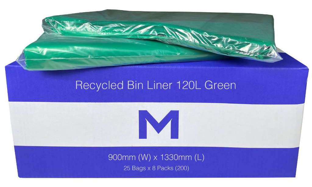 FP Recycled Bin Liner 120L - Green, 900mm x 1330mm x 30mu 25 Bags/Pack