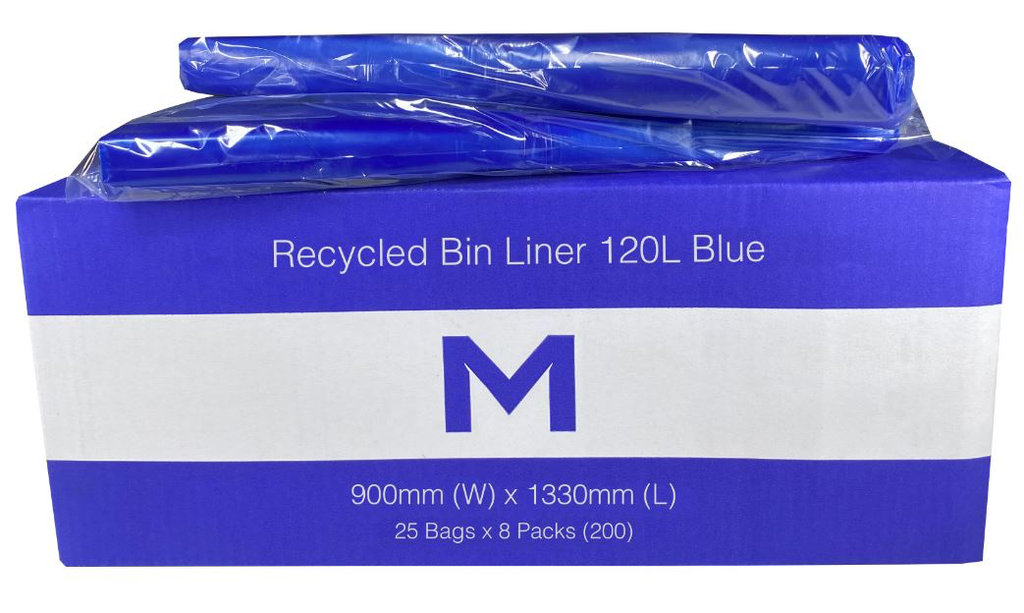 FP Recycled Bin Liner 120L - Blue, 900mm x 1330mm x 30mu 25 Bags/Pack