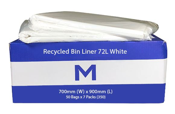 Extra Thick Recycled Bin Liner 72L - White, 700mm x 900mm x 40mu 50 Rubbish Bags/pk